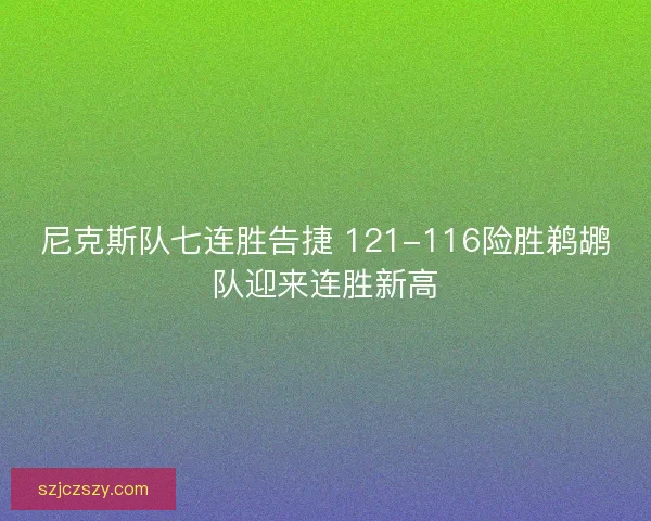 尼克斯队七连胜告捷 121-116险胜鹈鹕队迎来连胜新高 尼克斯队七连胜告捷 121-116险胜鹈鹕队迎来连胜新高