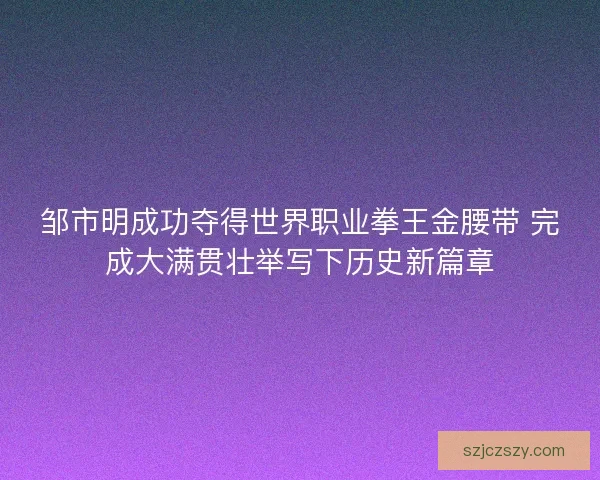 邹市明成功夺得世界职业拳王金腰带 完成大满贯壮举写下历史新篇章